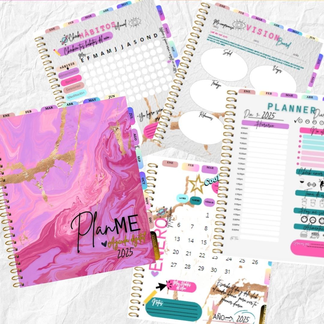 Agenda Digital Interactiva - PlanMe 2025 COMBO x3 Malva, Aguamarina Feel, Elegant Black + Cortesía de regalo