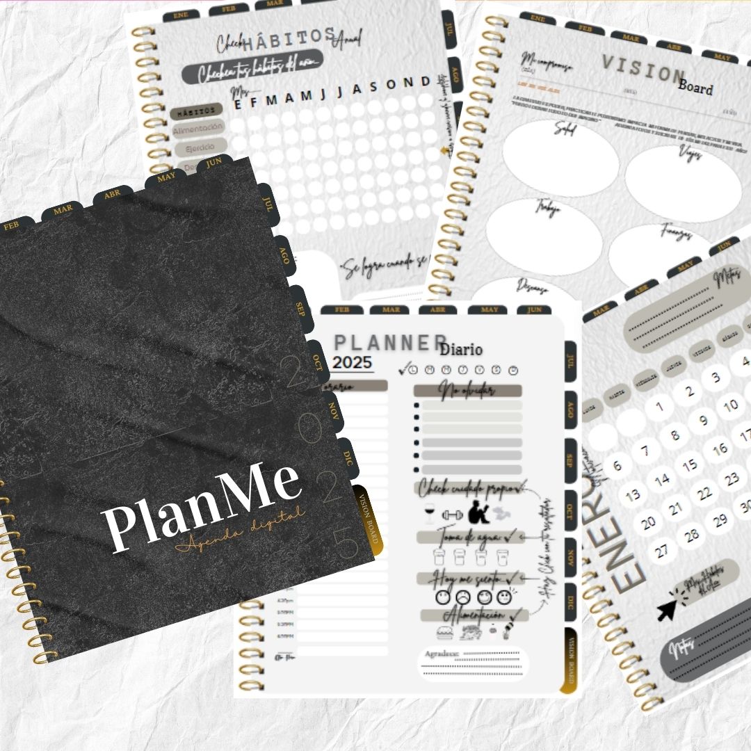 Agenda Digital Interactiva - PlanMe 2025 COMBO x3 Malva, Aguamarina Feel, Elegant Black + Cortesía de regalo